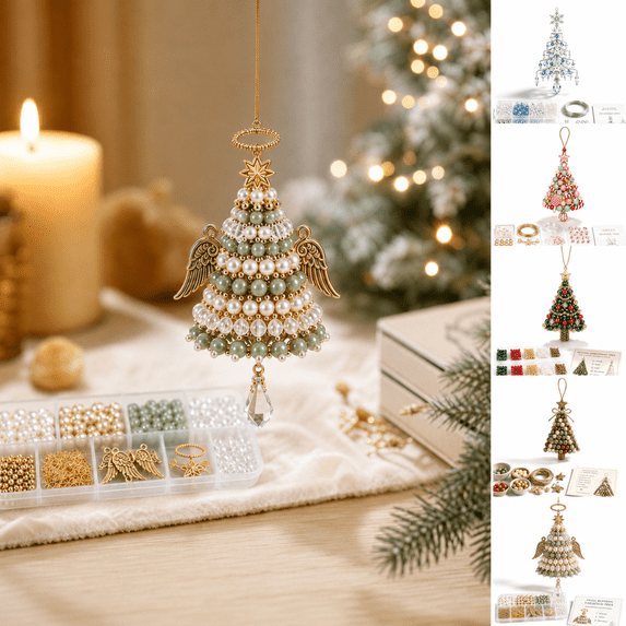 DIY Christmas Tree Beaded Ornament Kit, Premium Clear 3D Crystal Bead Holiday Craft Set, Handmade Art Project for Adults, Festive Tabletop Decor for Xmas Home Party Gift,S7