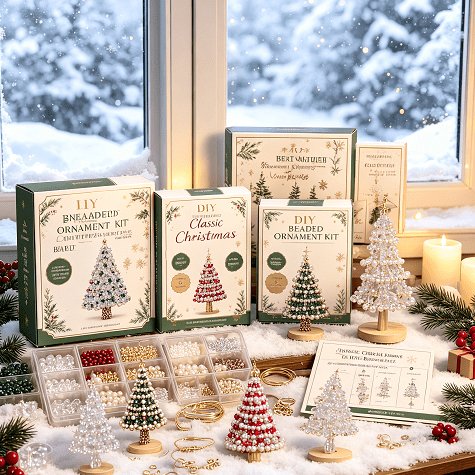 DIY Christmas Tree Beaded Ornament Kit with Assorted Beads, Wire, Charms & Instructions, ,Handmade Tabletop Christmas Decor Gift(1 Kit)
