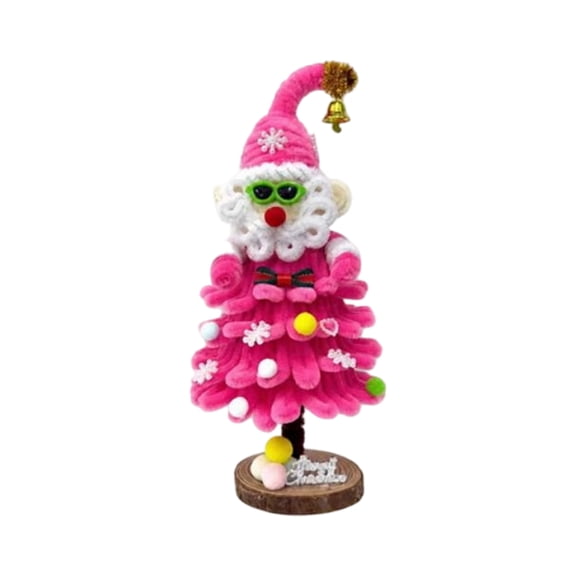 DIY Christmas Tree Craft Kit Pipe Cleaner Gnome Xmas Tree with Wooden Base Handmade Tabletop Ornament for Holiday Decor Family Gift