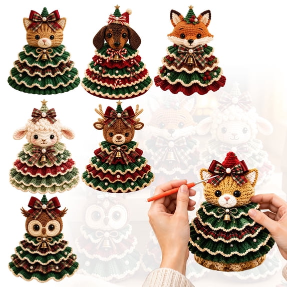 DIY Christmas Tree Crochet Kit, Handmade Ornament Set with Pearl Beads Bell Bow Yarn Hook, Beginner Friendly Craft for Adults, Multicolor, 20x20 cm, Cloth