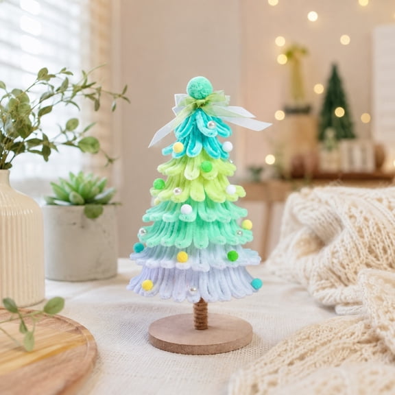 DIY Christmas Tree Kit, Complete Pipe Cleaner Craft Set for Tabletop Holiday Tree Making, Festive Decor Ornament Supplies for Home Office Party, Light Green