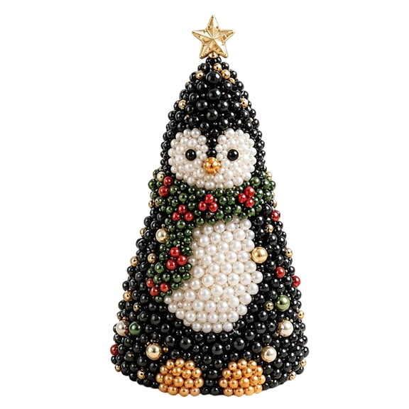 DIY Christmas Tree Penguin Bead Craft Kit With Pearl And Bead Ornaments For Holiday Home Decor(Black-20cm)