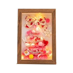 DIY Christmas Tree Photo Frame Craft Kit with Twist Sticks Ribbon Pom Poms Snowflake Pieces and Frame for Handmade Display