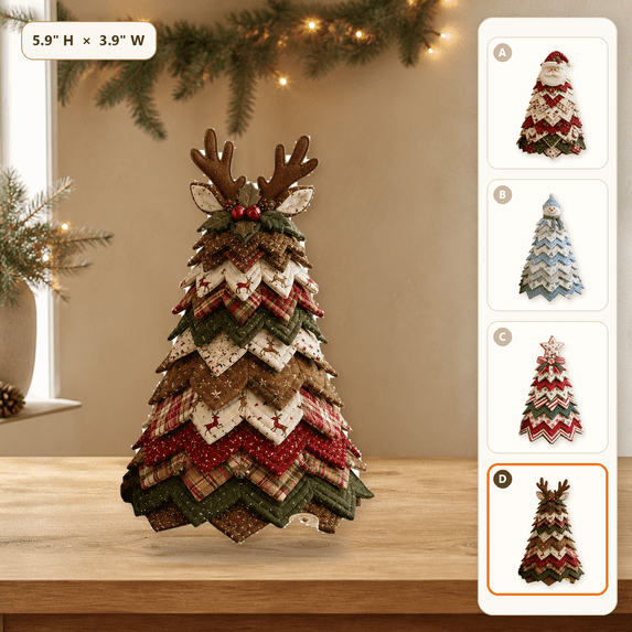 DIY Christmas Tree Sewing Kit, Fabric Patchwork Craft Set with Sewing Supplies for Handmade Holiday Tabletop Decor, Beginner Family Crafting Gift for Home Office Mantel Display, Multicolor, Style D