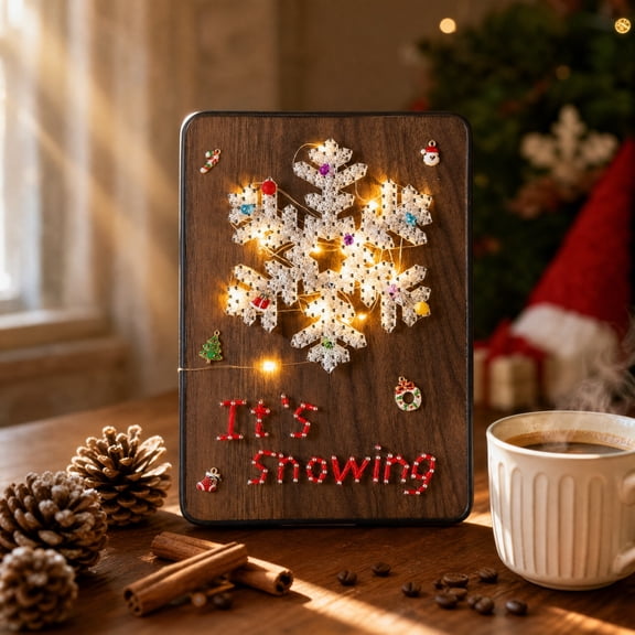 DIY Christmas Tree String Art Kit with LED Lights, Wooden Board, Nails, Thread and Hanging Ornaments, Holiday Wall Decor Craft Set for Christmas