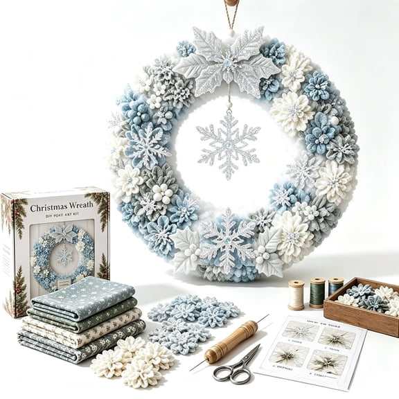 Gxdcog DIY Christmas Wreath Kit with 3D Fabric Poke Art Set Door Decor for Adults, Pre-Punched Crafts Making Kit