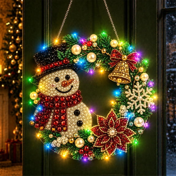 DIY Christmas Wreath Light Up Pearl Diamond Art Painting Kit for Adults, Home Wall Pendant Window Decor Xmas Gifts