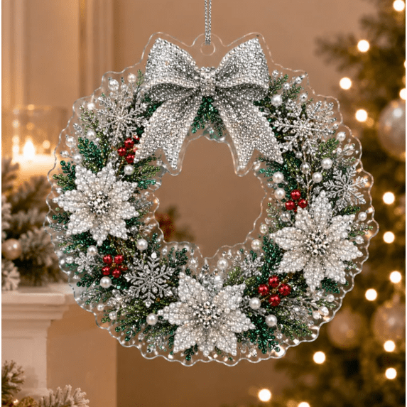 DIY Christmas Wreath Ornament Kit, Pre-Sorted Festive Beads for Bow Candy Cane Gingerbread Design, Relaxing Seasonal DIY Craft