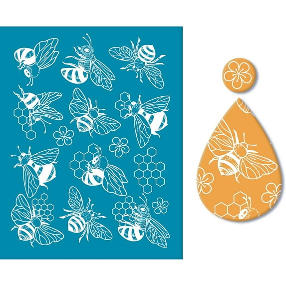Clay Stencils Bees Pattern Non-Adhesive Silk Screen Printing Stencil Reusable Mesh Stencils Transfer Washable Stencils for Polymer Clay Jewelry Earring Making Clay Making - 5x4 Inch