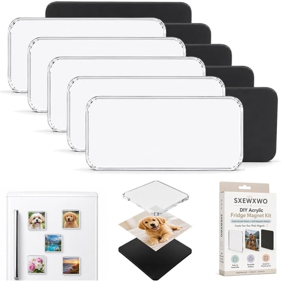 DIY Clear Acrylic Fridge Magnet Kit, Custom Magnets for Photo Refrigerator with Adhesive, Rectangle Round Thin Memory Transparent Picture Backing, Maqnet Photoes Frames Make Own