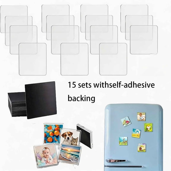 DIY Clear Acrylic Fridge Magnet Kit, Square Refrigerator Magnets with Adhesive Backing, Custom Picture Photo Magnets for Kitchen Office Decor