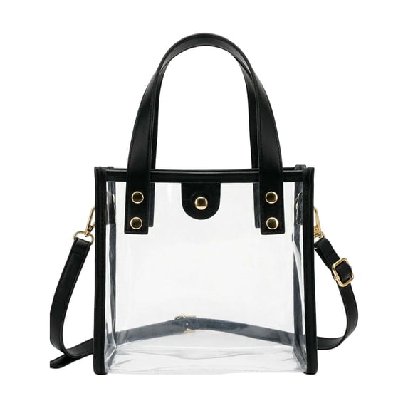 DIY Clear Tote Bag Kit 20x20x13cm - Adjustable Strap Handbag with Screw Assembly for Party and Travel Black