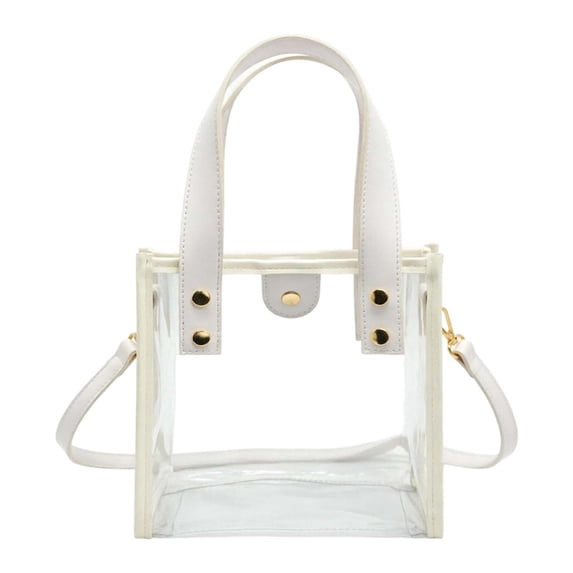 DIY Clear Tote Bag Kit 20x20x13cm - Adjustable Strap Handbag with Screw Assembly for Party and Travel White