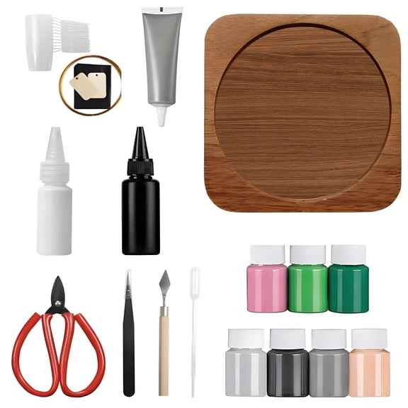 DIY Cloisonne Coaster Kit,Walnut Wood with Wave Design,Complete Handcraft Set for Adults,Relaxing Hobby,Home Decor,Personalized Gift Making