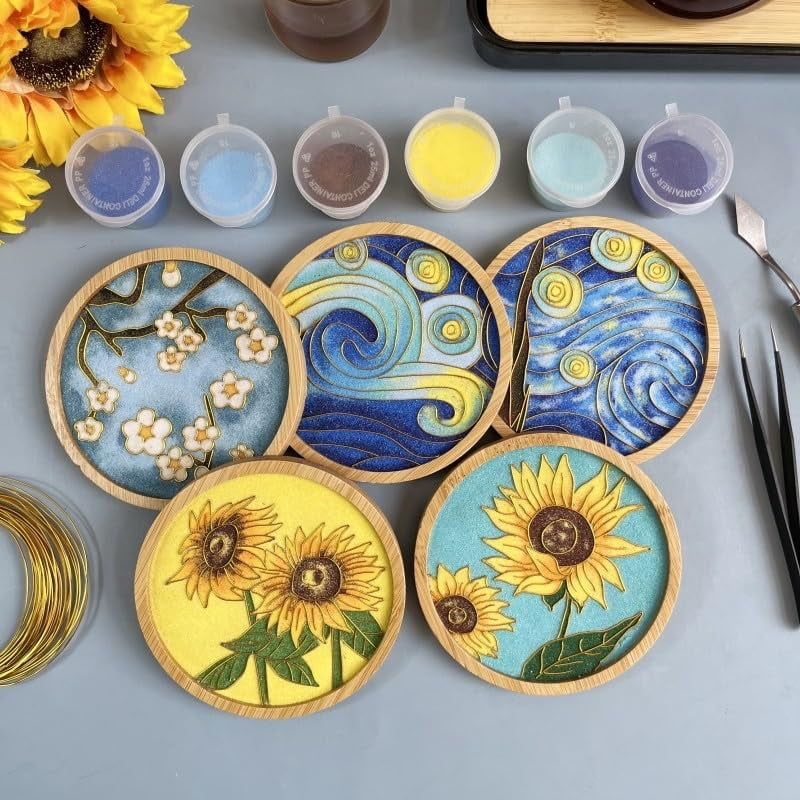DIY Coaster Craft Kits, Cloisonne Filigree Enamel Art Painting Crafts Coasters Starter Kit, DIY Craft Coasters Supplies for Adults, Hobby for Adults Women Elderly, Handmade Home Decor Gifts