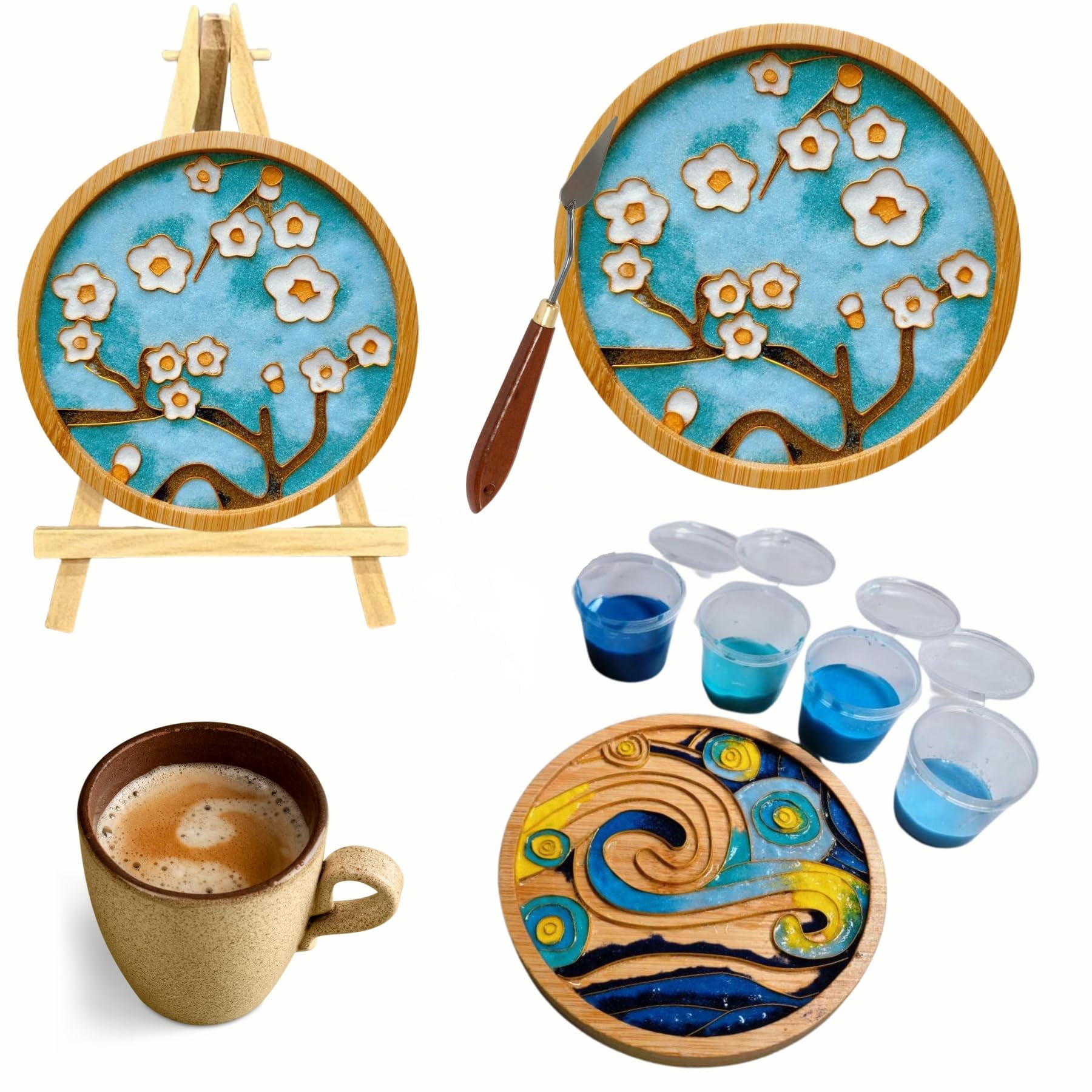 DIY Coaster Craft Kits, Cloisonne Filigree Enamel Art Painting Crafts Coasters Starter Kit, DIY Craft Coasters Supplies for Adults, Hobby for Adults Women Elderly, Handmade Home Decor Gifts