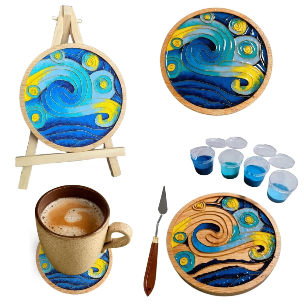 DIY Coaster Craft Kits, Cloisonne Filigree Enamel Art Painting Crafts Coasters Starter Kit, DIY Craft Coasters Supplies for Adults, Hobby for Adults Women Elderly, Handmade Home Decor Gifts