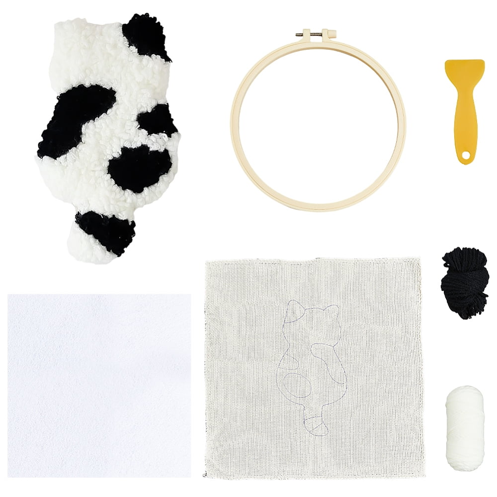 DIY Coaster Punch Needle Embroidery Starter Kits for Beginners Included Embroidery Hoops & Thread Non-woven Fabric Cat Shape 260x260x0.8mm