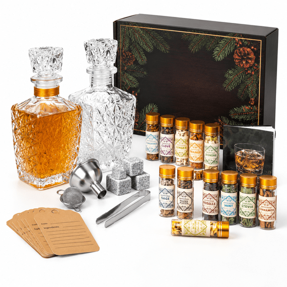 DIY Cocktail Infusion Kit with 12 Botanicals and 2 Crystal Bottles