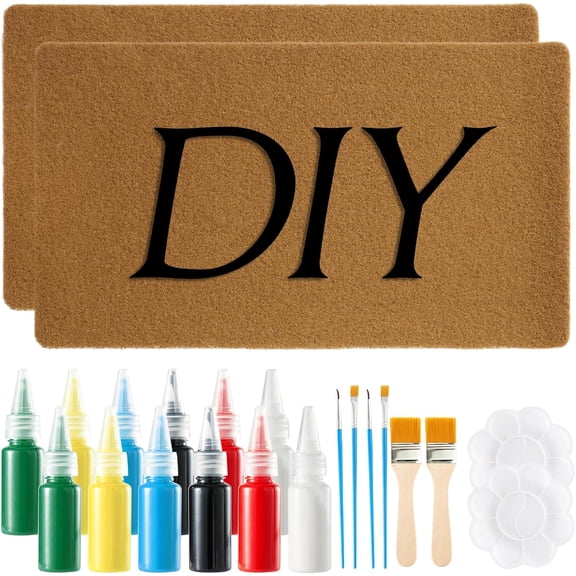 DIY Coconut Brown Front Doormats with Acrylic Paint Paintbrush Palette, 17" x 30", Blank Door Mats for Crafting Entry Personalized Blank Doormat Entry Rug with Non-Slip Backing for DIY Gifts (2 pack)