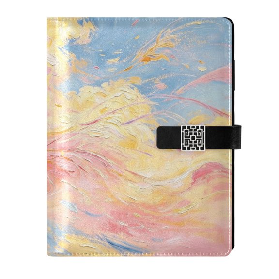 DIY Colorbrush Printed Microfiber Leather Notebook 9.2x6.7" Refillable Binder Journal with Pen Loop&Pockets 100 Sheets