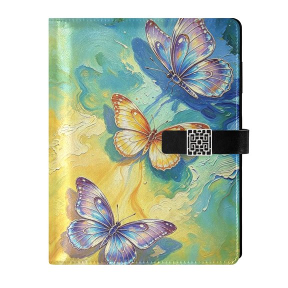 DIY Colorbutterflyoil Printed Microfiber Leather Notebook 9.2x6.7" Refillable Binder Journal with Pen Loop&Pockets 100 Sheets