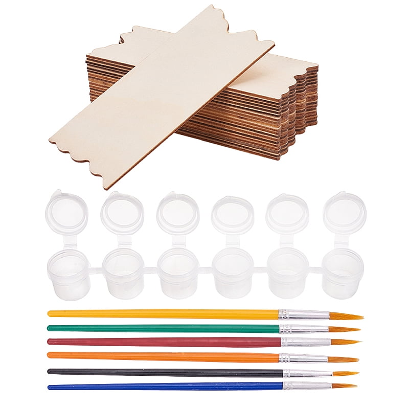 DIY Colored Drawing Wood Crafts with Wood Cabochons Plastic Art Brushes Pen Value Sets & Empty Paint Palette Mixed Color 178~200x5~7mm for DIY