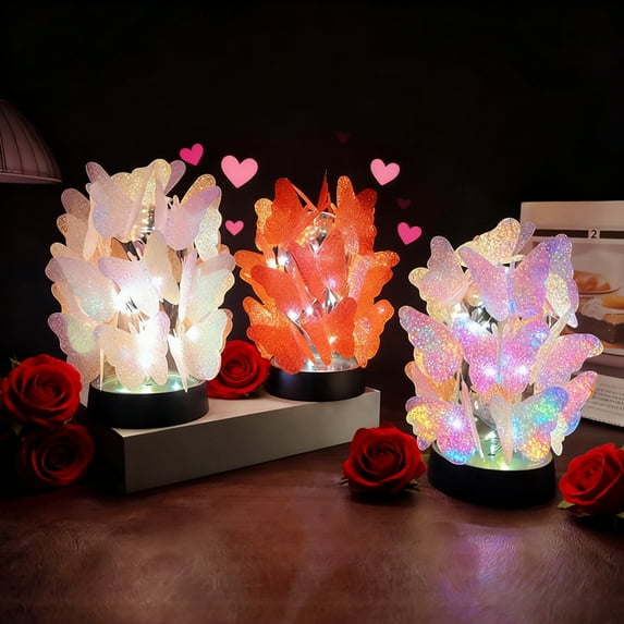 DIY Colorful Butterflies Night Light, Valentine’s Day Gift, Gold Rose LED Nightlight, Romantic Home Decor for Bedroom and Desk