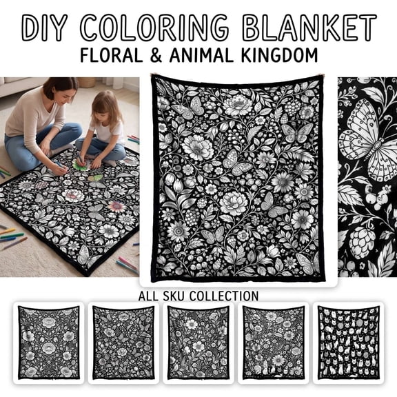 DIY Coloring Blanket, 50"x60" Soft Sherpa Throw, Giant Doodle Coloring Blanket, Creative Arts and craftsblanket for Adults, Washable