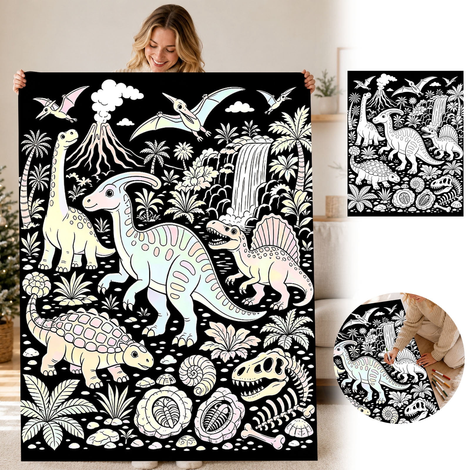 DIY Coloring Blanket 50x59.06 Inch Color Your Own Dinosaur Throw Soft ...