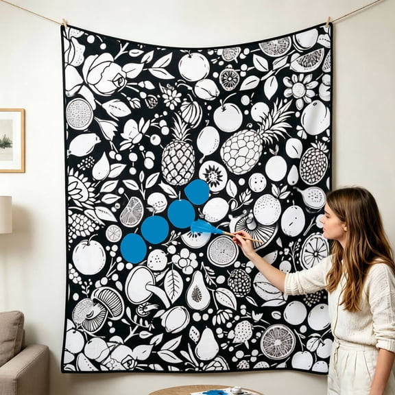 DIY Coloring Blanket – 59 x 78 Inch Washable Doodle Mat with Assorted Patterns – Reusable Sketch Fabric for Kids’ Activity, Play & Home Decor – Interactive Art Blanket with Creative Designs