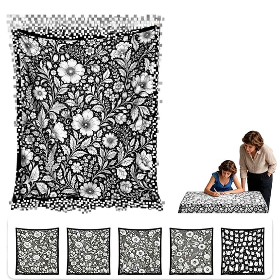 DIY Coloring Blanket, 60 x 50 Inch Washable Color Your Own Blanket - Giant Doodle Fleece Craft Kit for Kids & Adults, Creative Bedroom Decor Birthday Gift (Flowers-B-1pcs#1)