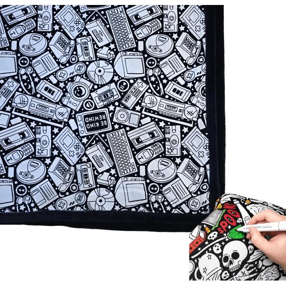 DIY Coloring Blanket 60x50 Inch, Washable Color Your Own Fuzzy Velvet Throw, Cozy Art Crafts Home Decor, Bedroom Decor