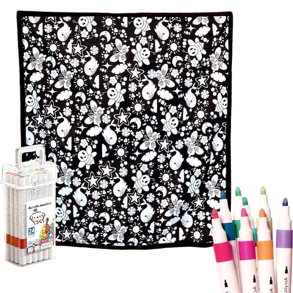 DIY Coloring Blanket for Adults with 24 Washable Markers, 50x60 Inch Personalized Soft Fuzzy Velvet Blanket for Coloring, Creative Gift for Bed, Couch, Home Decor (B)