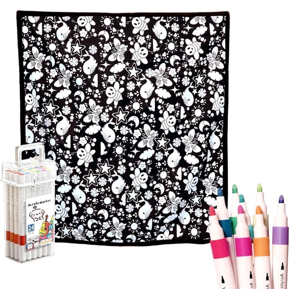 DIY Coloring Blanket for Adults with 24 Washable Markers, 50x60 Inch Personalized Soft Fuzzy Velvet Blanket for Coloring, Creative Gift for Bed, Couch, Home Decor (B)