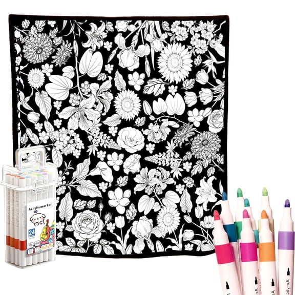 DIY Coloring Blanket for Adults with 24 Washable Markers, 50x60 Inch Personalized Soft Fuzzy Velvet Blanket for Coloring, Creative Gift for Bed, Couch, Home Decor (A)