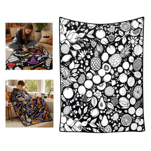 DIY Coloring Blanket – Color Your Own Washable Velvet Throw Kit with Markers(Not Include) for Home Decor Flower