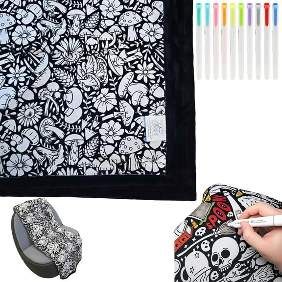 DIY Coloring Blanket with Markers, Color Your Own Blankets, Customizable Washable Diys Colorings Blanket Kits, You Can Color Fuzzy Velvet, Creative Diys Colorings Blankets for Adults