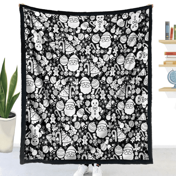 DIY Coloring Blanket, Polyester Soft Throw Blanket,50"x60" Soft Sherpa Throw, Pre-Printed Pattern Blanket with Washable Fabric Markers, Multipurpose Decor Blanket (Christmas)