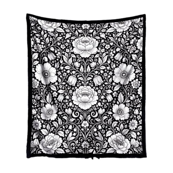 DIY Coloring Blanket for Adults and Kids 4.92 × 4.17 ft Soft Throw with Floral Line Art Print for Drawing and Craft Use
