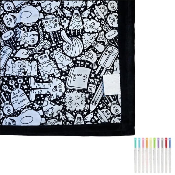 DIY Coloring Blanket with Makers, Coloring Blankets for Adults, 50" X 60" Fuzzy Velvet Washable Blankets, Soft Bedroom Decor(#l)