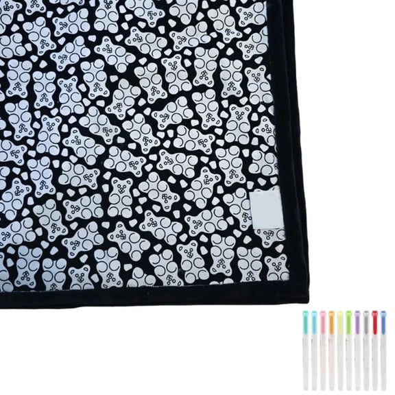 DIY Coloring Blanket with Makers, Coloring Blankets for Adults, 50" X 60" Fuzzy Velvet Washable Blankets, Soft Bedroom Decor(#l)