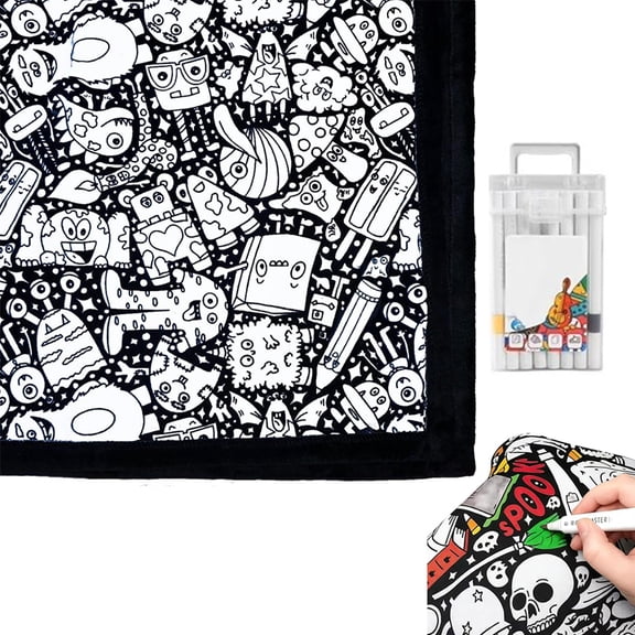 DIY Coloring Blanket with Markers, Color Your Own Blankets, 60x50 Art Craft Throw, Colorable Throw and Activity (Silly Monsters)
