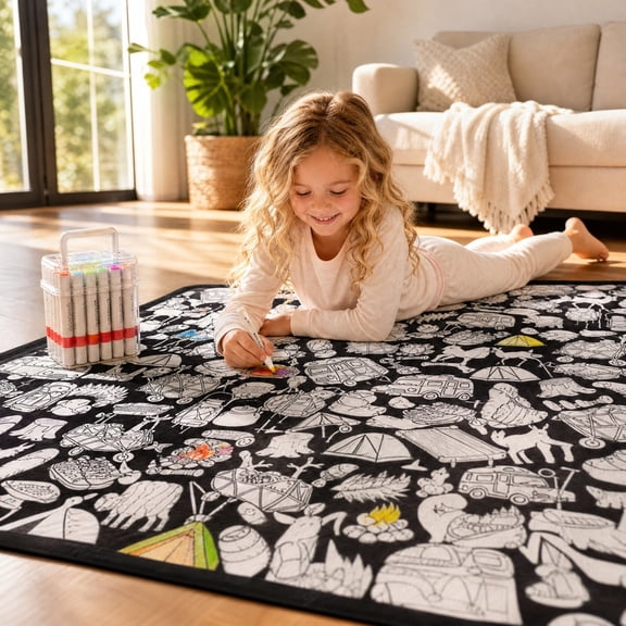 DIY Coloring Blanket with Markers, Soft Velvet Color Your Own Blanket Craft Kit
