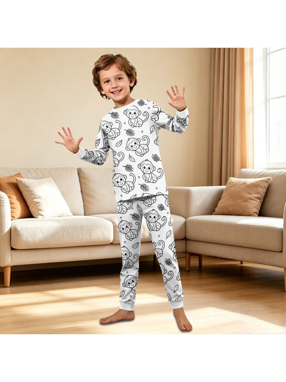 DIY Coloring Family Matching Pajamas Set Animal Print Long Sleeve Tops Pants Sleepwear Homewear Outfits for Family Craft Night