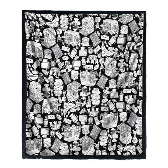DIY Coloring Throw Blanket Washable Reusable Polyester Doodle Mat Cartoon Sketch Pattern Art Blanket for Activity Play Home Party Leisure(Type E-Black-150x127cm)