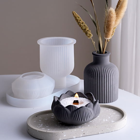 DIY Concrete Craft Silicone Mold Set - Vase, Candlestick, Tray & Storage Box Plaster Resin Casting Molds for Home Decor Table Ornaments