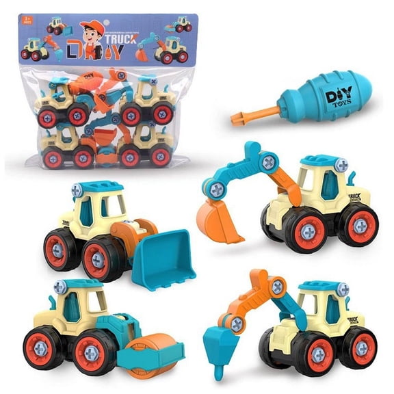 DIY Construction Engineering Vehicle Toy Set for Kids - Screw Assembly Building Blocks with Screwdriver, Educational Toddler Truck Model for Boys, Toddlers