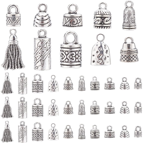 DIY Cord Ends Caps 117pcs 10 Styles Tibetan Alloy Leather Cap Glue in Barrel End Caps Tube Crimp Beads End Caps Thread Ends for Kumihimo Jewelry Making Bracelet Necklace 4~8mm DIY