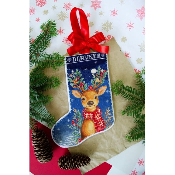 Wizardi DIY Counted Cross-Stitch Boot kit - Santas Helper. Beginner Embroidery Kit for Adults. Cross-Stitch Supplies. Needle, Canvas, Scheme and Floss Kit. AHH-002 Abris Art